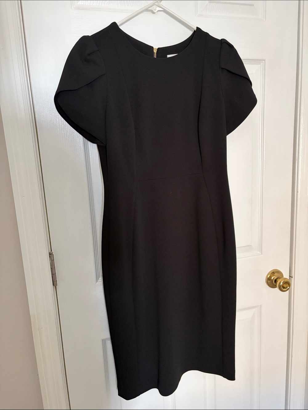 Calvin Klein Black Midi Dress with Puff Shoulders